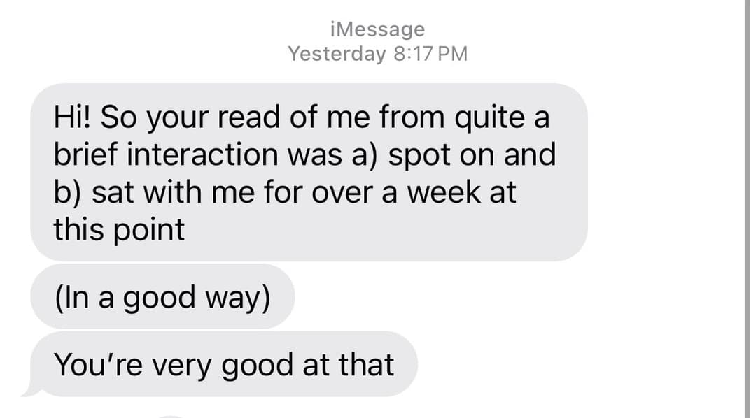 Client testimonial message